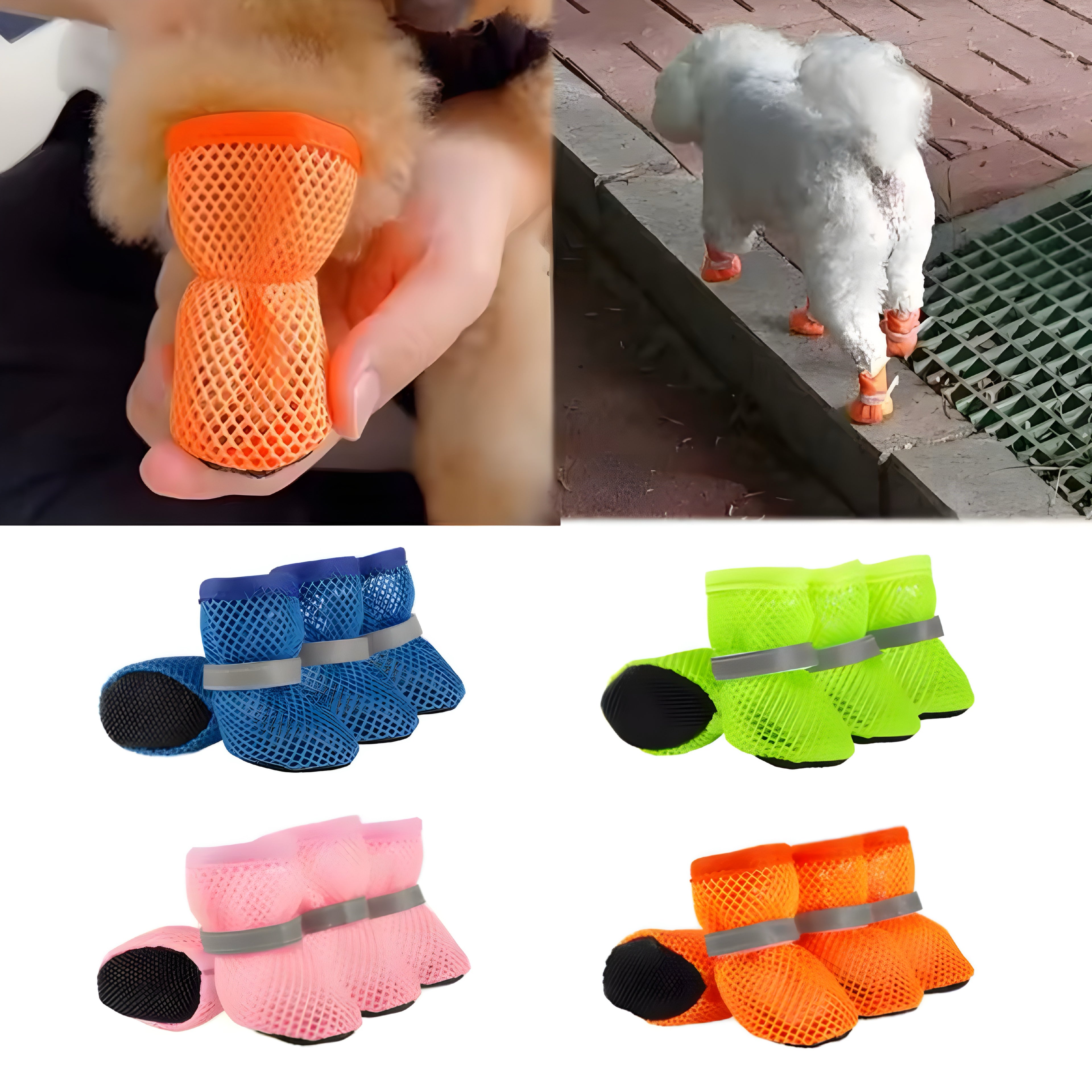 Fashion Breathable Dog Mesh Shoes – 4-Piece Set