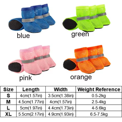 Fashion Breathable Dog Mesh Shoes – 4-Piece Set
